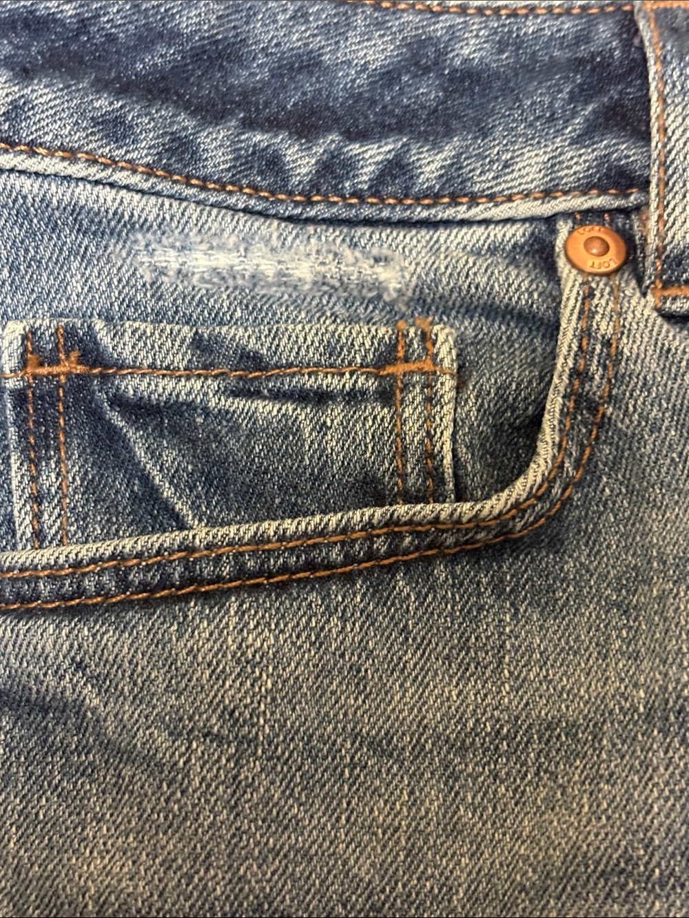 LOFT Medium Blue Denim Skirt with Frayed Hem - Picture 6 of 14